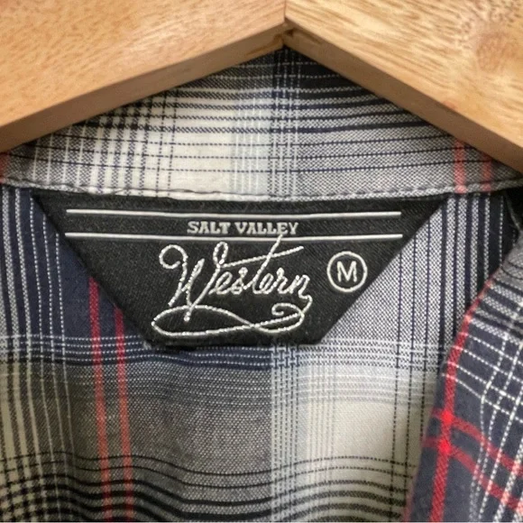 Salt Valley Western Pearl Snap Plaid Men’s Long Sleeve Ranch Shirt Size Medium - Picture 4 of 11
